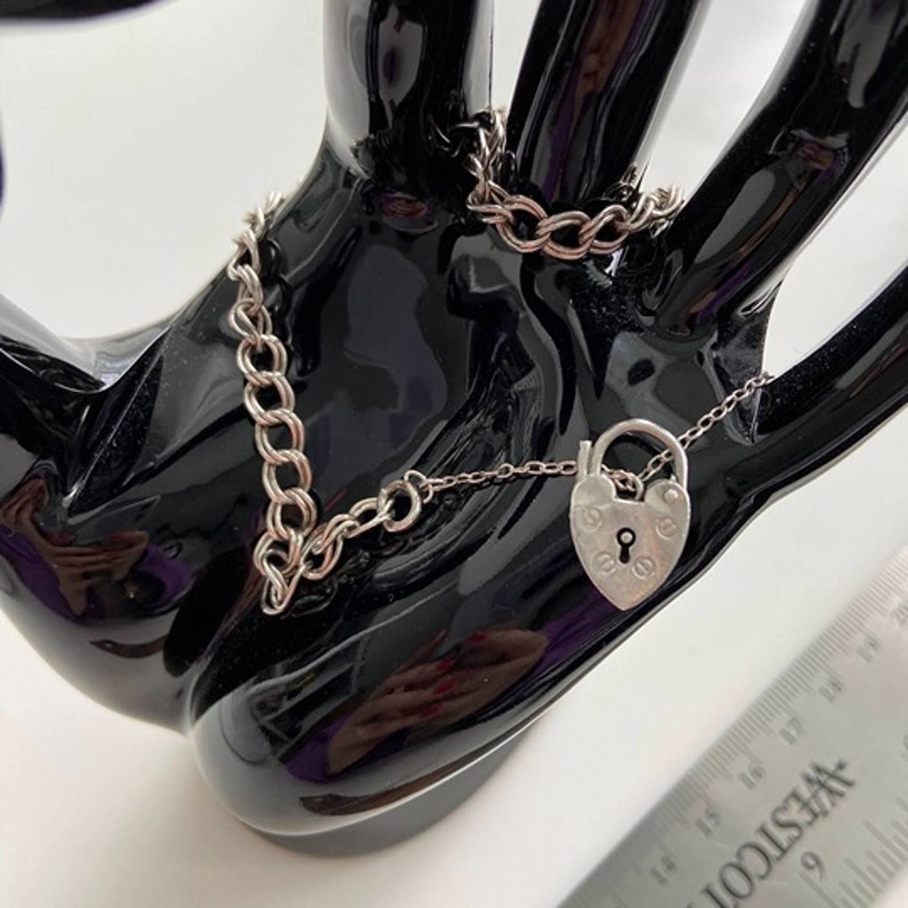 Vintage Sterling Silver Heart Clasp Lock Padlock Charm Bracelet LOCKET - Picture 6 of 8
